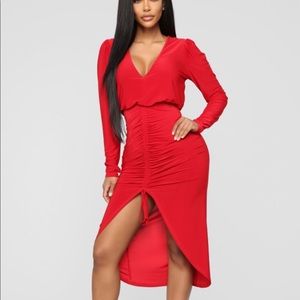 Fashion Nova Long Sleeve Red Dress